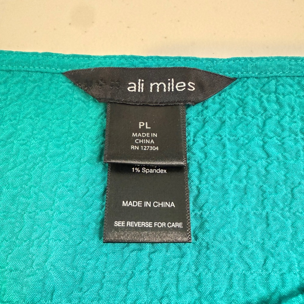 Ali Miles Teal Textured 3/4 Sleeve Asymmetrical Button Top Petite Large PL - Picture 4 of 8